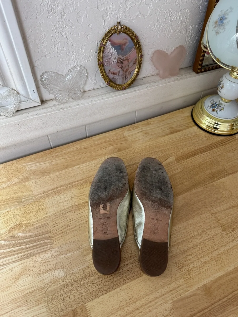 Tory Burch Metallic Silver Leather Chain Loafer Mules Size 7 Classic Minimalist